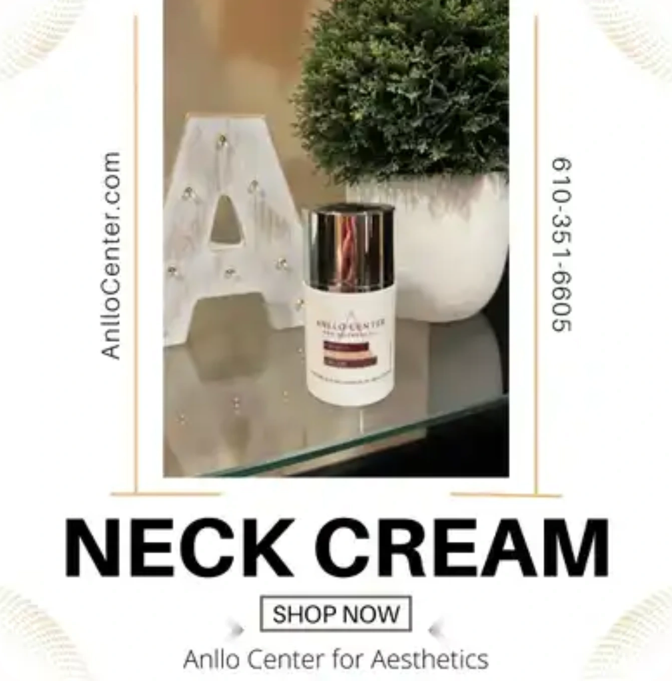 A picture of a bottle of neck cream on top of a table.