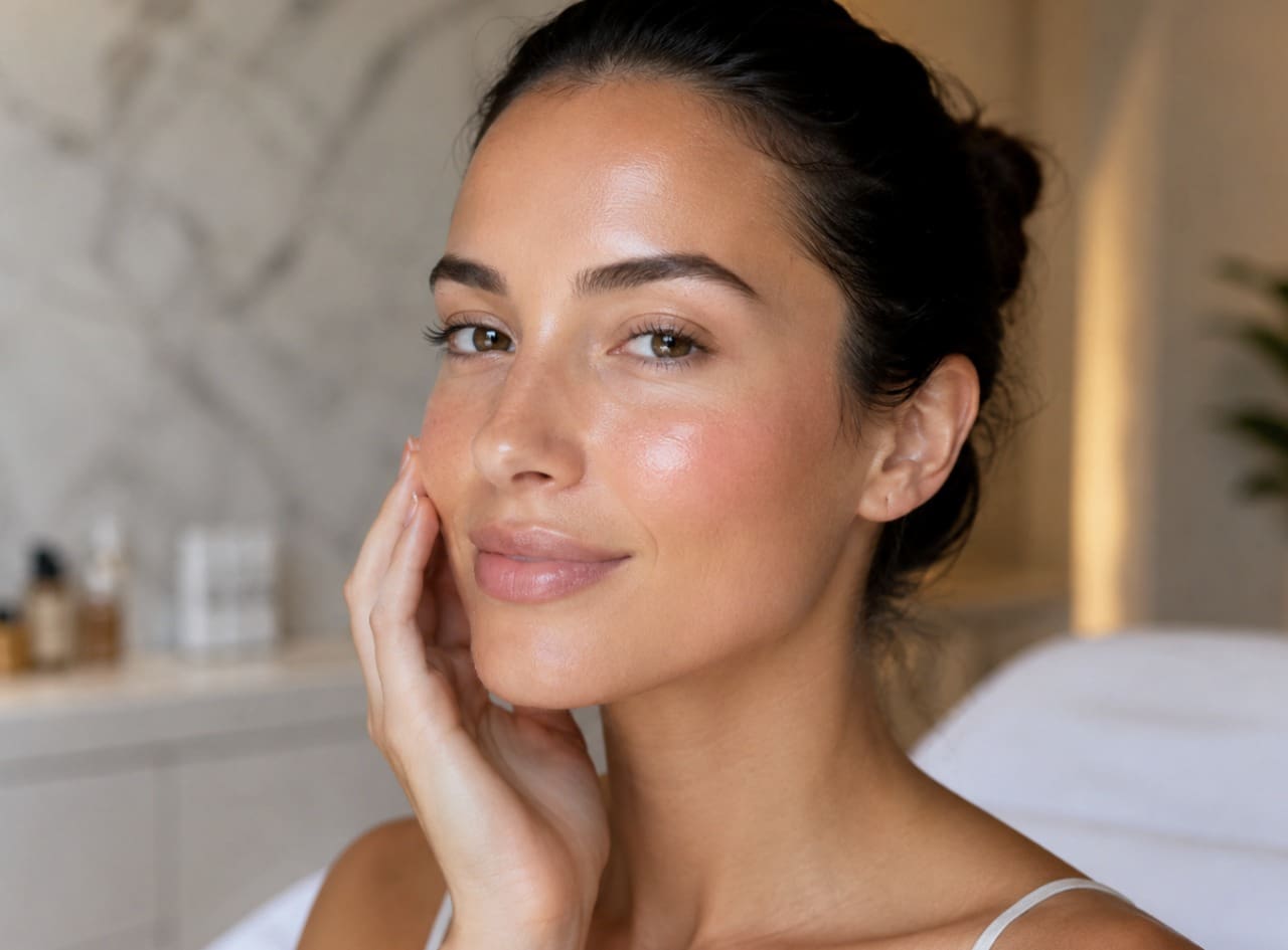 Client with healthy, glowing skin after microneedling