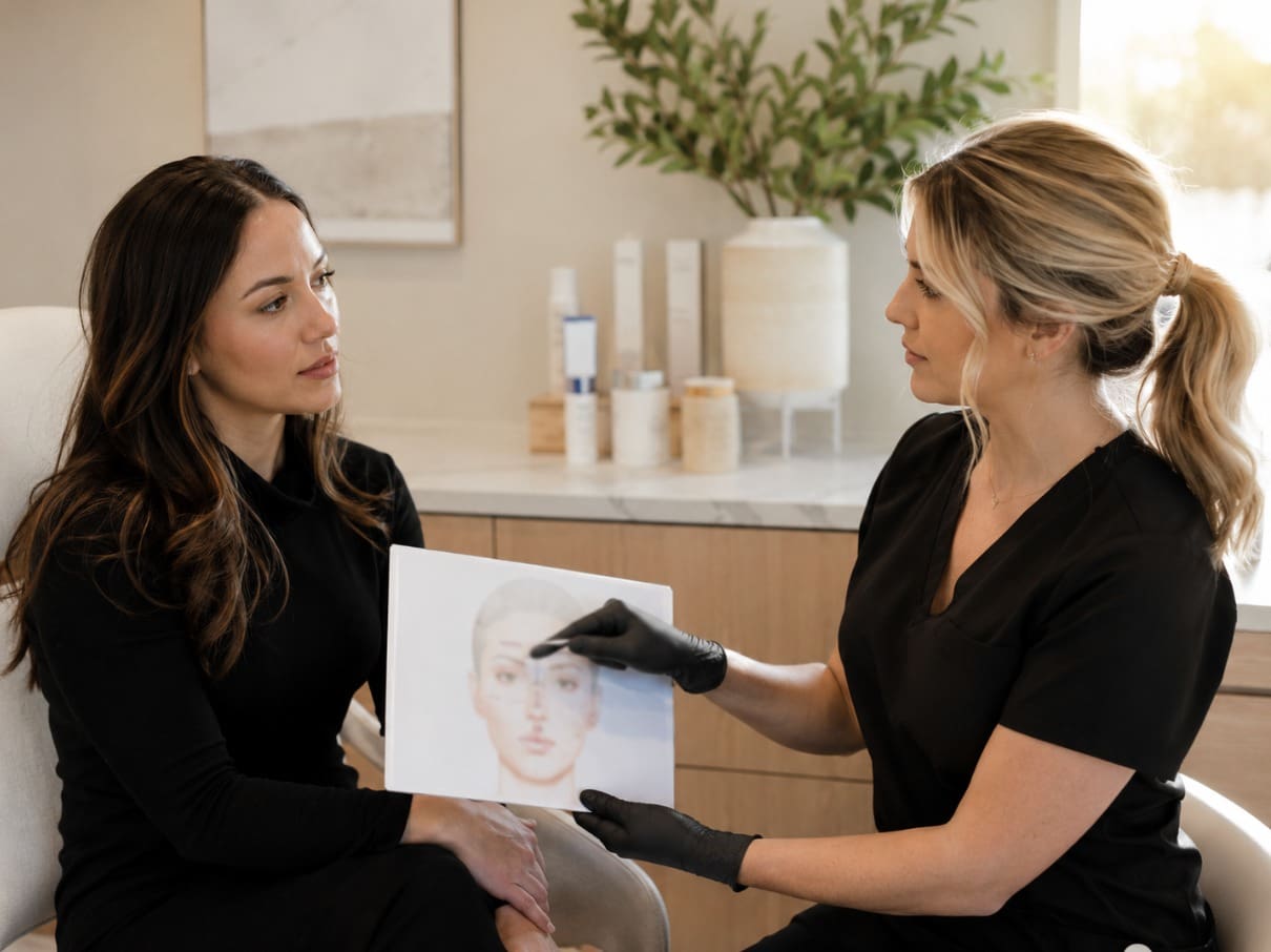 Injector discussing a Dysport treatment plan with a client