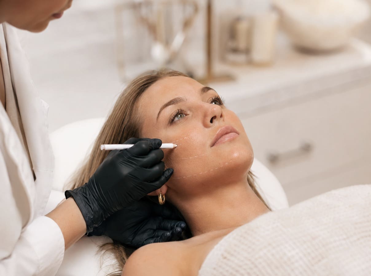 Injector reviewing a Sculptra treatment plan with a client